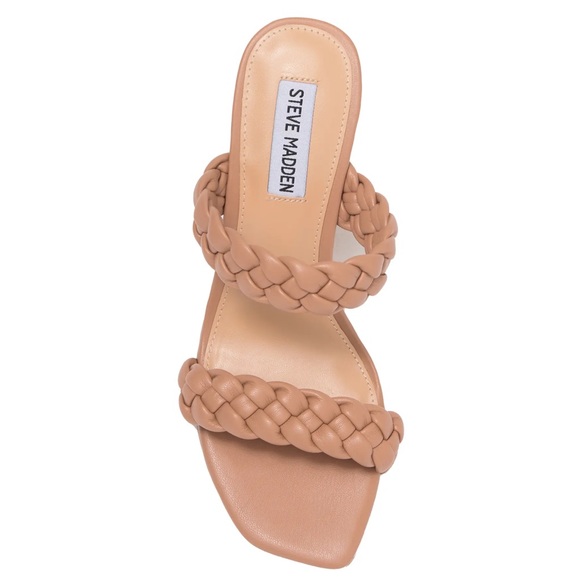 STEVE MADDEN Heels Prema Braided Sandal Tan Braided Vamp Kitten Heel NIB - Picture 3 of 8